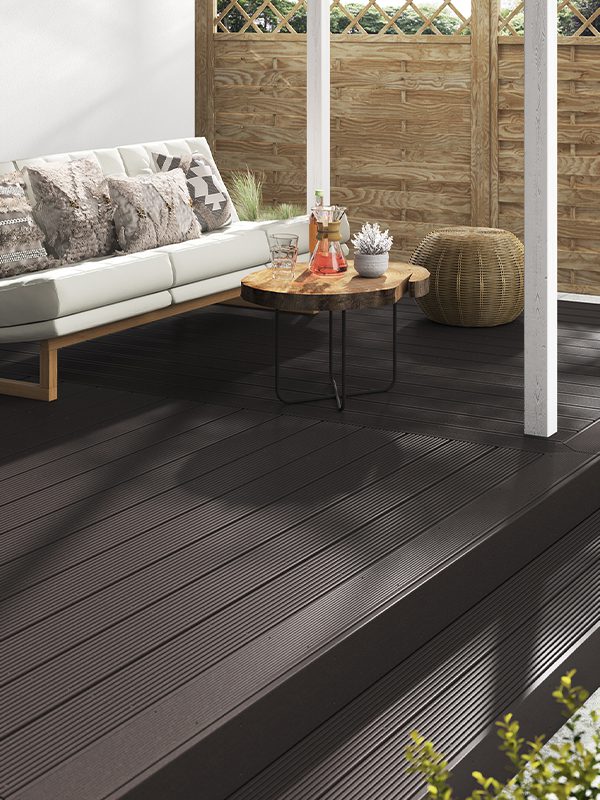 Dark brown decking landscape