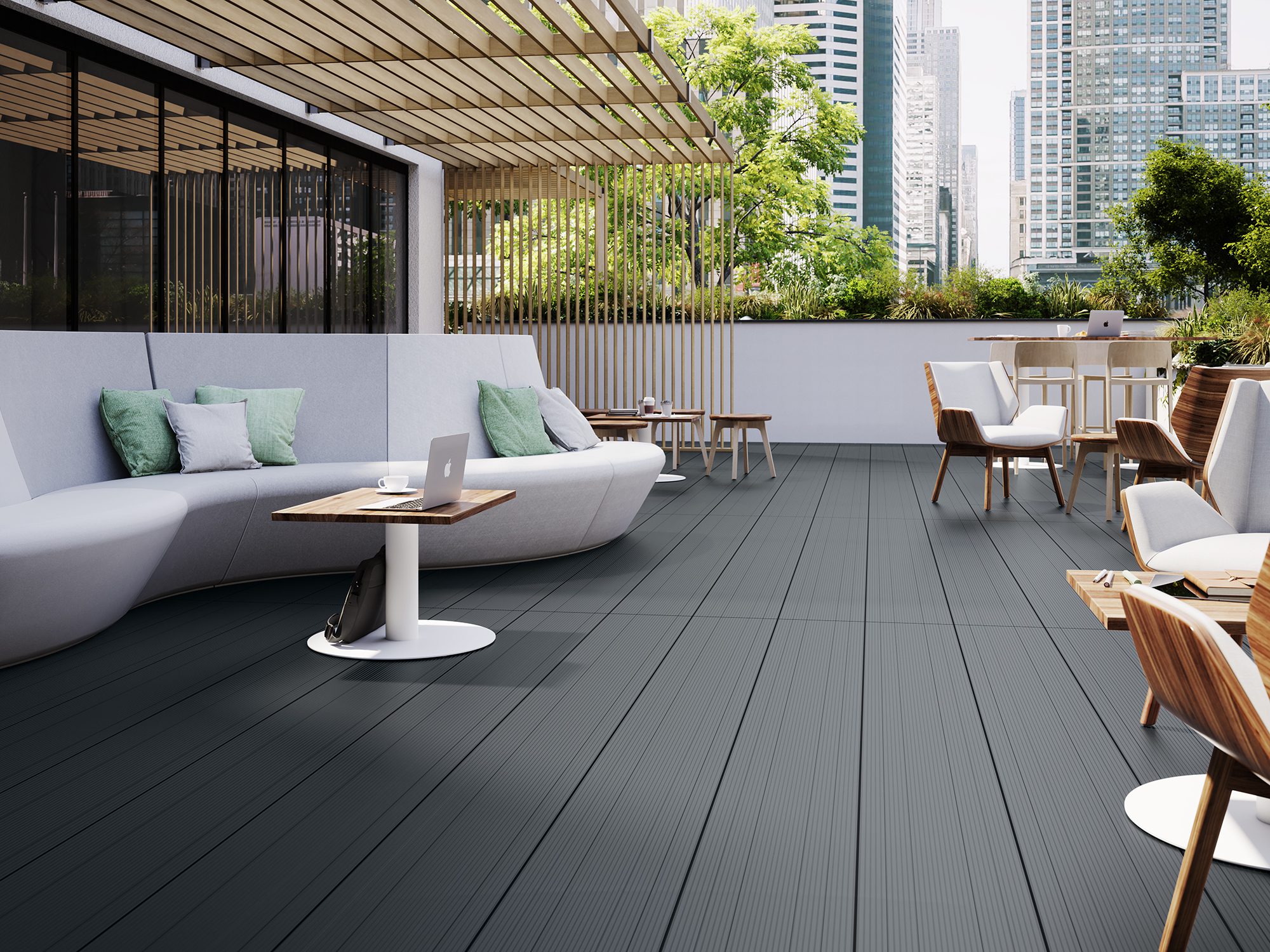 Grey aluminium decking