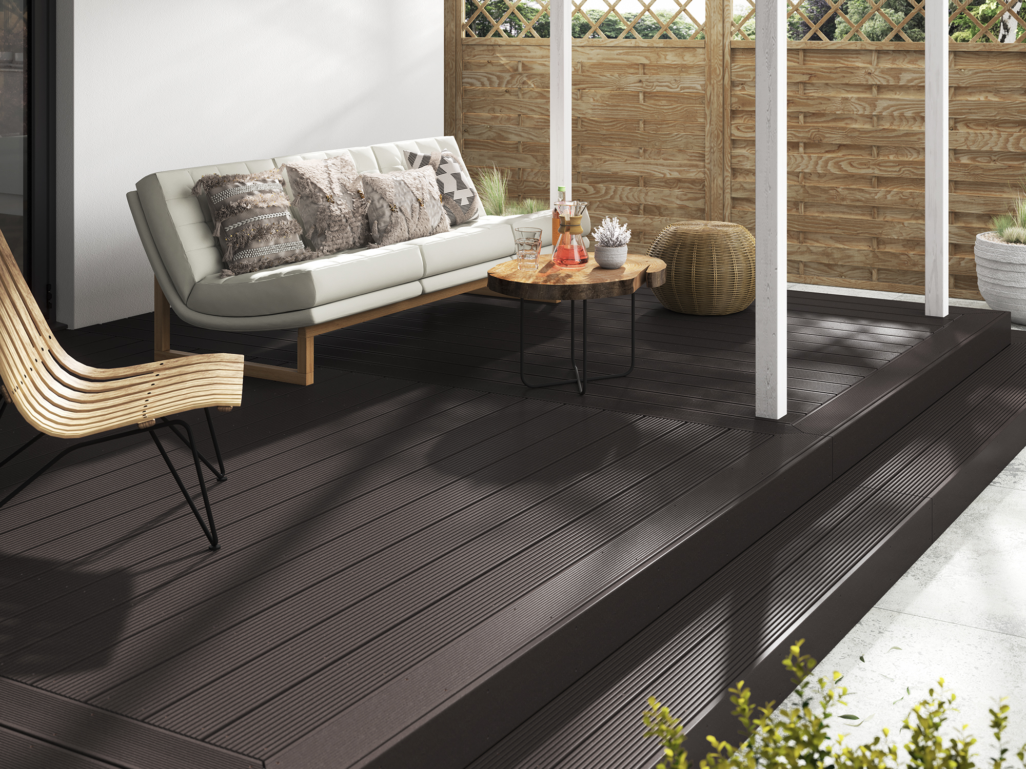 dark brown grooved composite decking